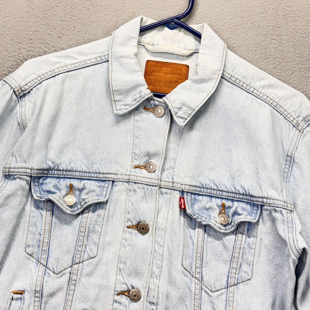 Levi's Premium Denim Trucker‎ Jacket Womens Medium Blue Big E Grunge Biker rock